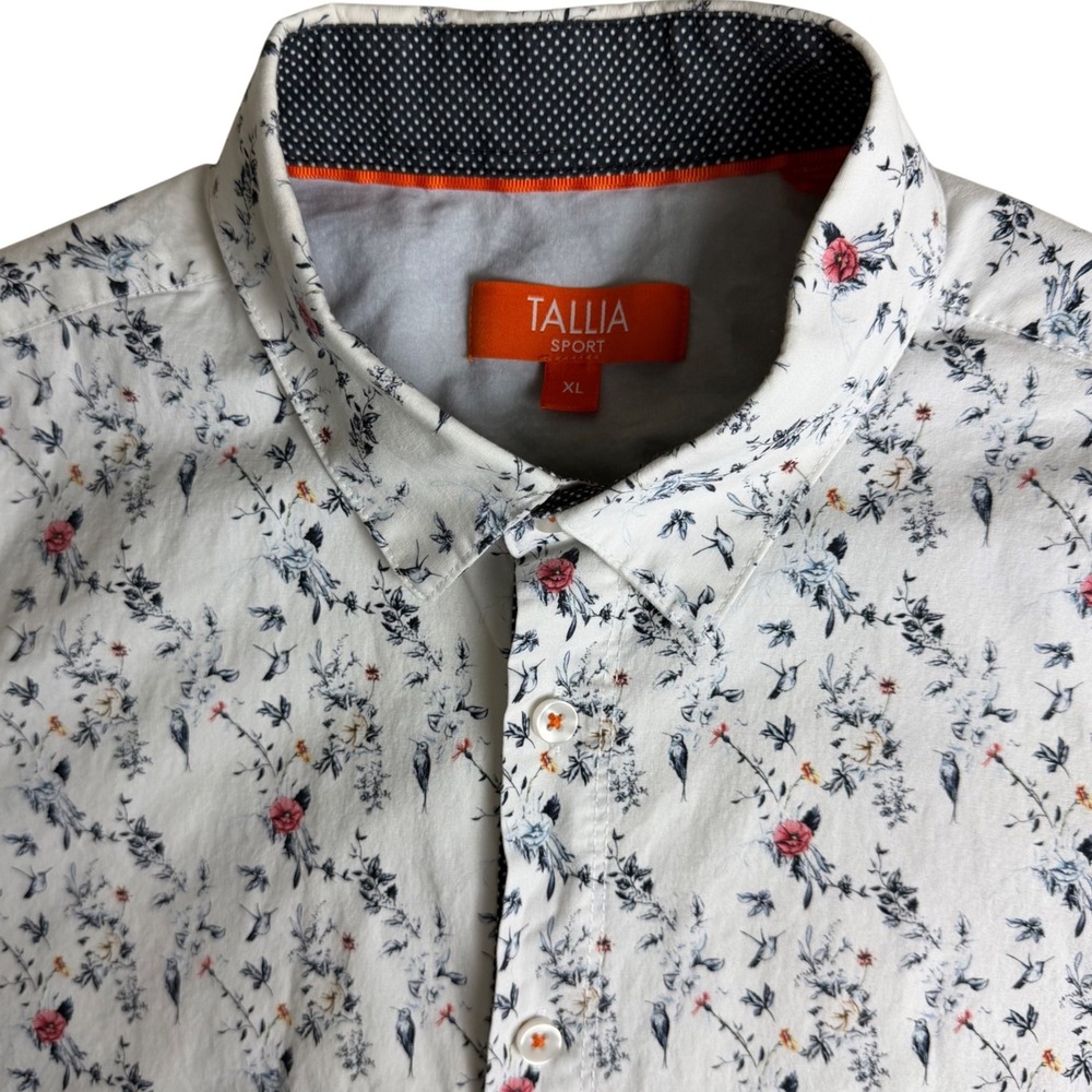 Tallia Sport Button Down Shirt Mens XL White Hummingbird Floral Short Sleeve